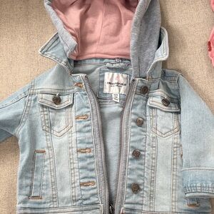 Urban Republic Light Blue Denim Jacket with Pink and Gray Hood